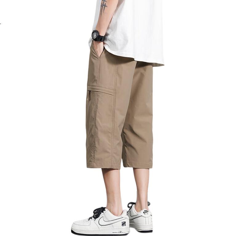 POUM American-Style Cargo Shorts for Men, Summer Casual Ice Silk Quick-Dry Sports Shorts, K66 Khaki 3XL