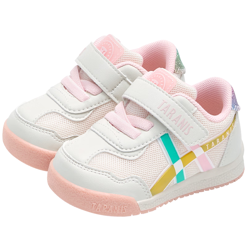 TARANIS Spring Toddler Shoes, Boys' And Girls' Infant Footwear, Breathable Soft-Soled Functional Shoes, White And Pink, Size 20