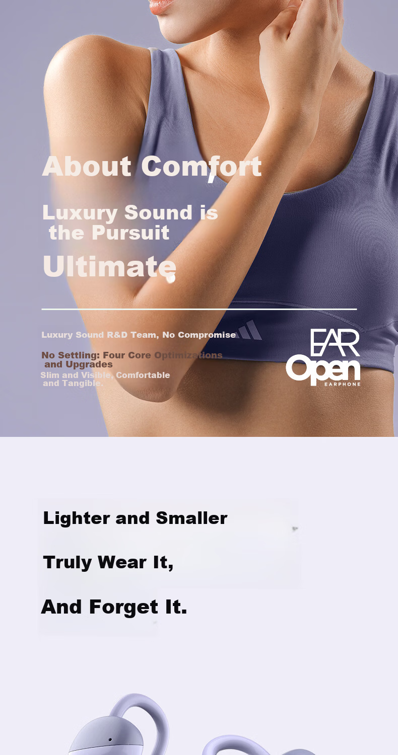 SHEYIN S5 Clip-On Bluetooth Earphones Open Air Conduction Non-In-Ear Sport Earhook Long-Wear Comfortable Compatible with Apple Huawei Phones Champagne Gold 7