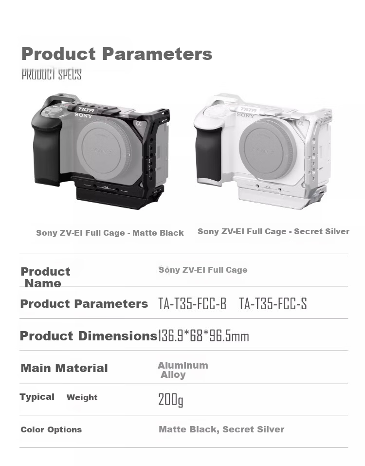TILTA Iron Head Rabbit Cage Camera Expansion Frame for Sony ZV-E1 Camera Kit Protective Cage Compatible with Sony Mirrorless ZV-E1 Vlog Photography Expansion Accessories Full Cage - Silver 24