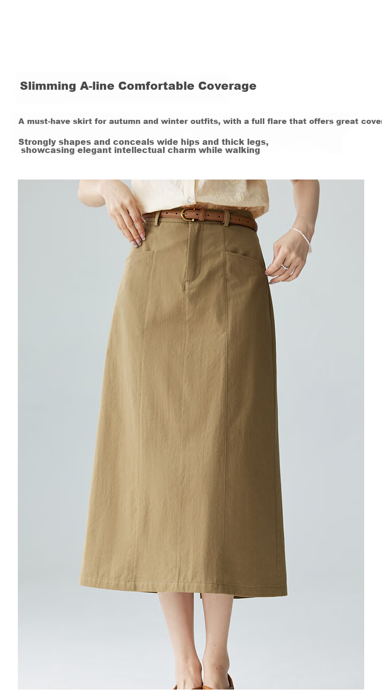 Inman Vintage Commuter Split Hem Cotton Mid-Length A-Line Skirt Autumn Women's Dark Blue - M 2