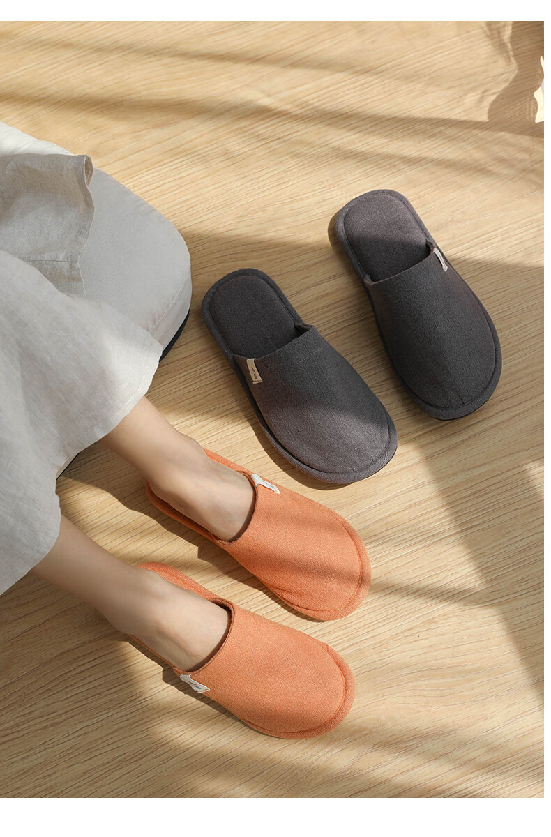 Guoluofi Japanese Style Four Seasons Linen Slippers Men Thin Indoor Home Silent Floor Couple Linen Slippers Women Dark Blue Size 43-44 11