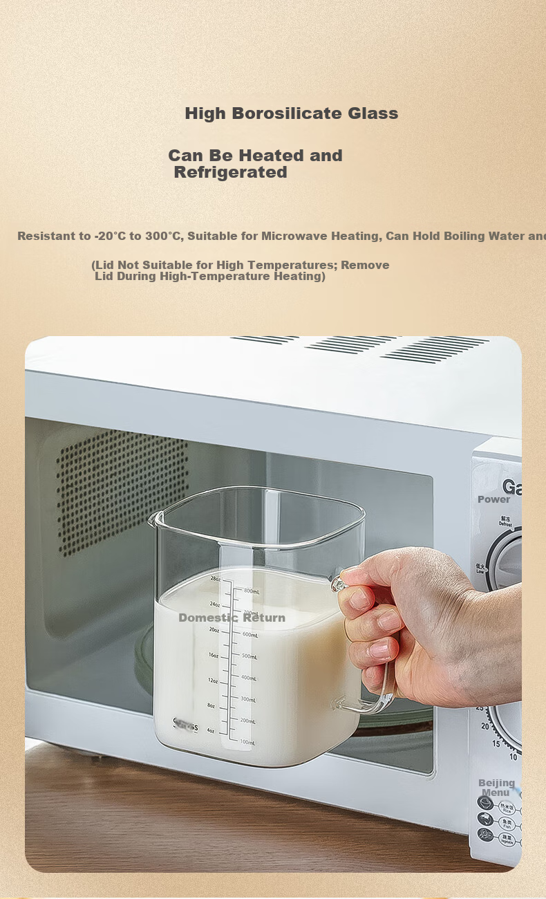 CRISTALGLASS High Borosilicate Glass Measuring Cup Heat-Resistant Transparent Milk Beating Cup Household Baking Measuring Cup with Lid 7