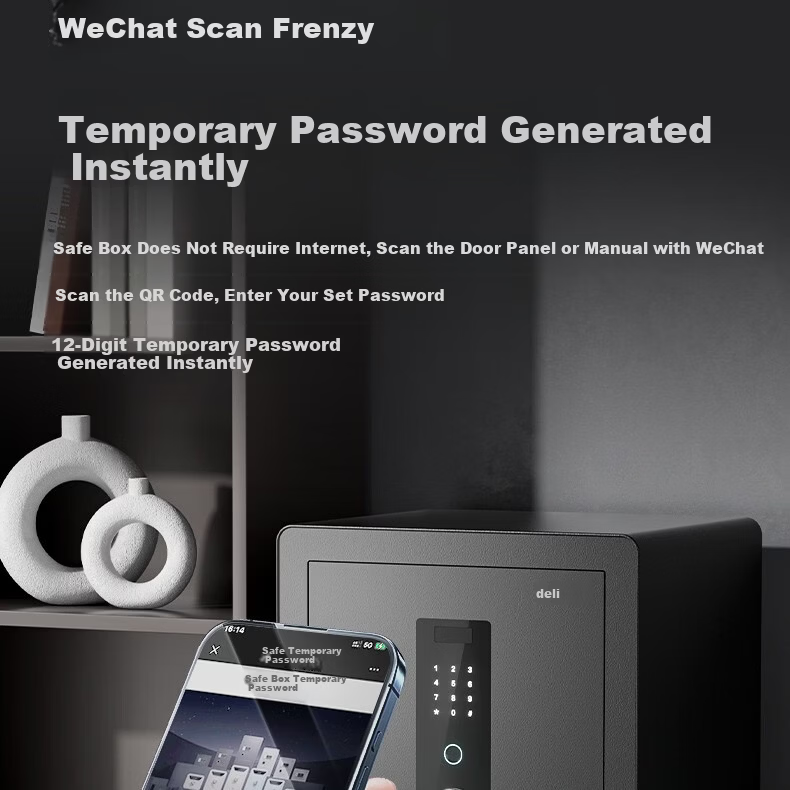 Deli Home Safe Box, 45cm Fingerprint Unlock, All-Steel Anti-Theft Portable Safe, Can Be Used As Bedside Table, AE670-Z Black 10