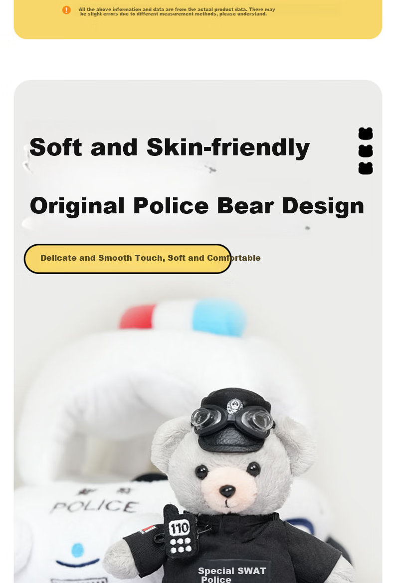 JWCP SWAT Plush Doll Keychain Light Gray Bag Charm Police Bear [Police Network Preferred] 4