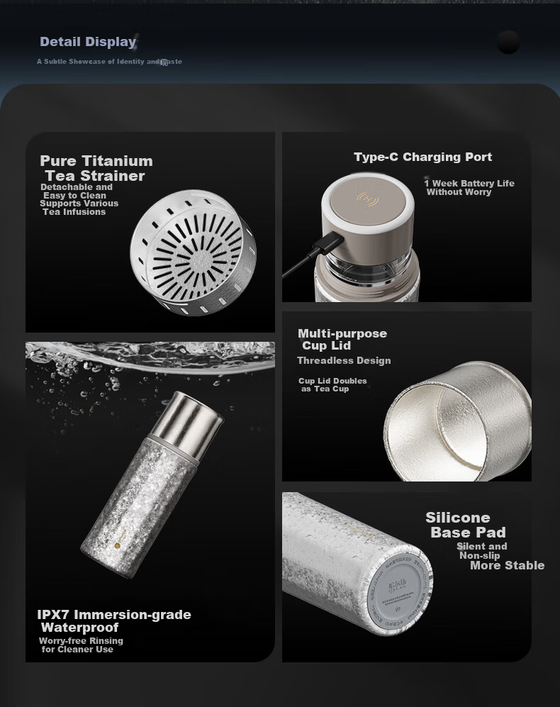 Hongmeng Smart Choice Haers Intelligent Pure Titanium Tea Brewing Insulated Water Bottle for Men and Women with Tea Separation Business Gift 22