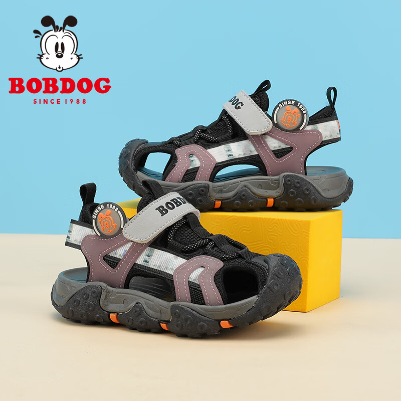 BOBDOG Kids Summer Beach Shoes Boys Closed-Toe Sandals Large Children Shoes 105532108 Black/Light Gray 25