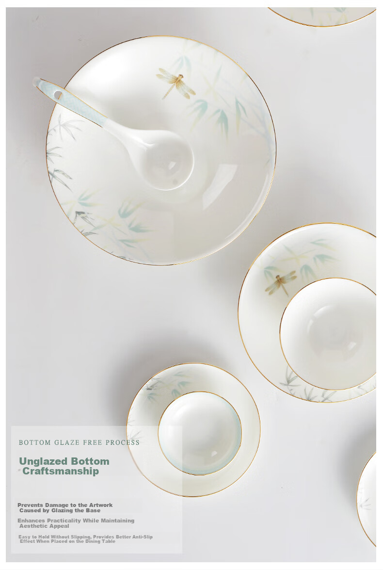 HG Guoci High-Temperature Bone China Dinnerware Set, Light Luxury Gold-Rimmed Gift Box, Qingting Pattern, 20 Pieces for 4 People 12