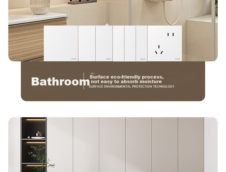 CHNT Switch Socket No-Paint Cream Style Large Panel Socket Faceplate Concealed X1M One-Gang Two-Way Control Phantom Silver Gray 29