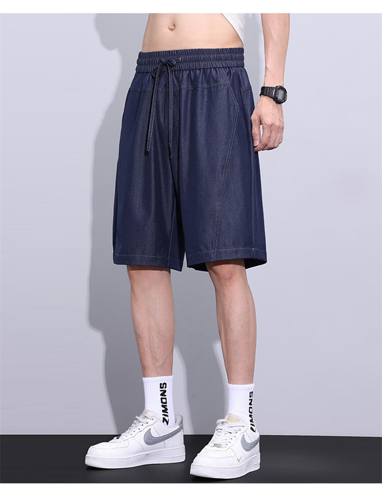 JEEP SPIRIT Men's Summer Thin Ice Silk Denim Shorts Straight Five-Point Pants American Original Color Blue 3XL 5