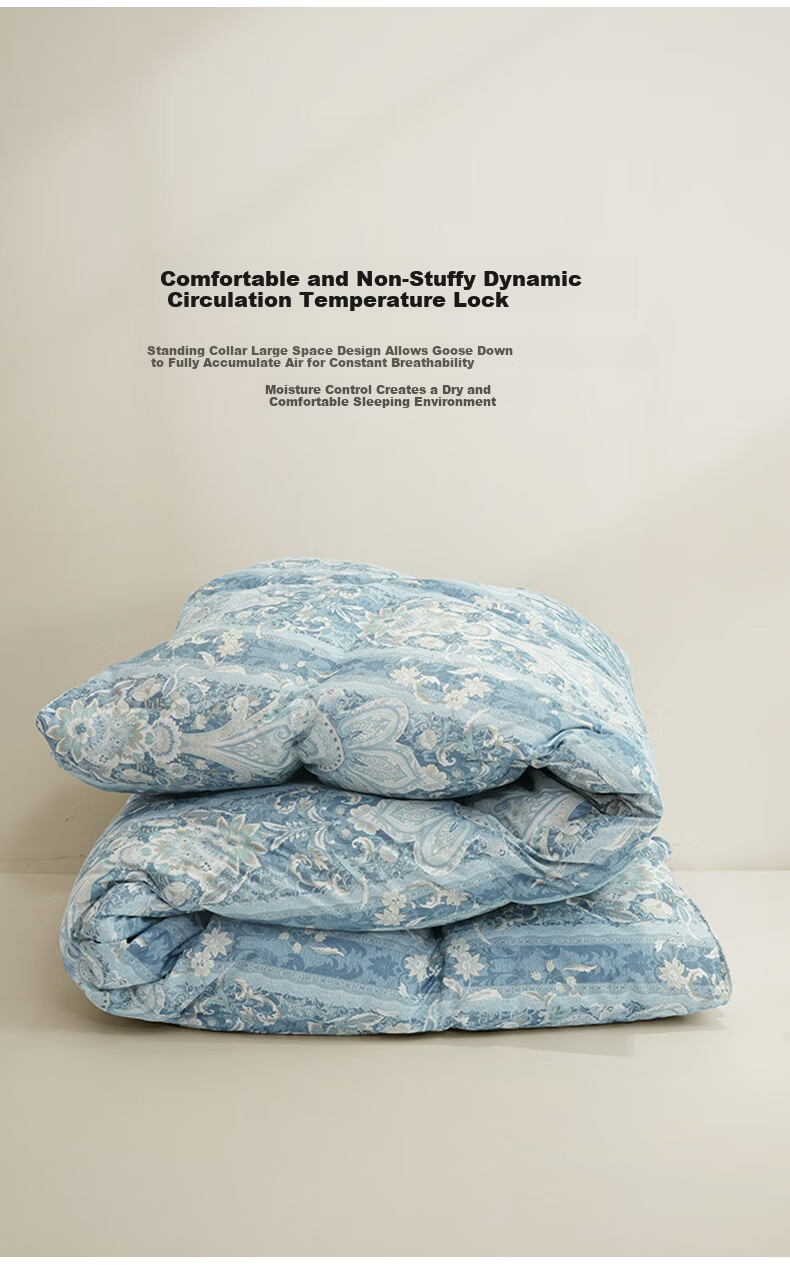 VCD Comforter, 100% White Goose Down Duvet, Spring And Autumn Quilt, 650g Filling, 1.5*2.1 Meters, Blue Floral Print 10