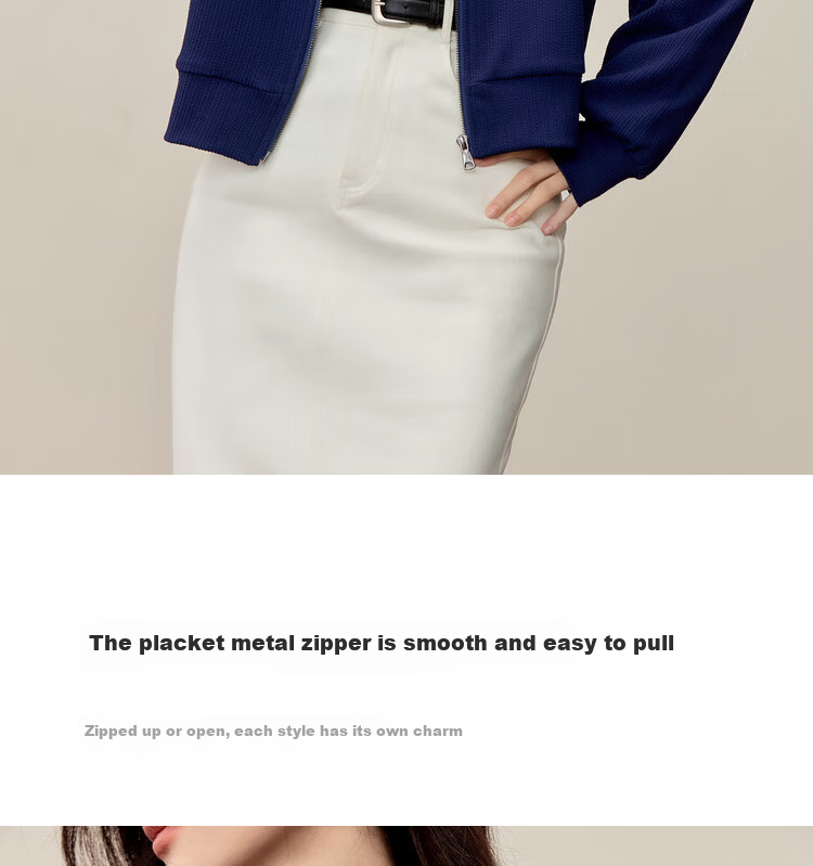 Sentubila Gold Zipper Raglan Long Sleeve Loose Jacket Women Autumn Slimming Sweatshirt Cardigan Two-Way Collar Outerwear 8