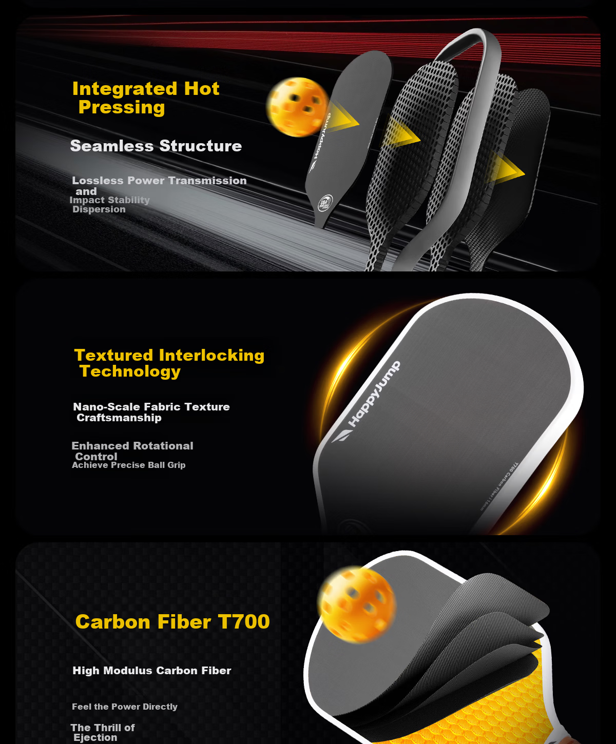 HiJump (Germany) Pickleball Paddle T700 High-End Carbon Fiber Offensive and Defensive Matte Professional Tournament Single Paddle Set 5