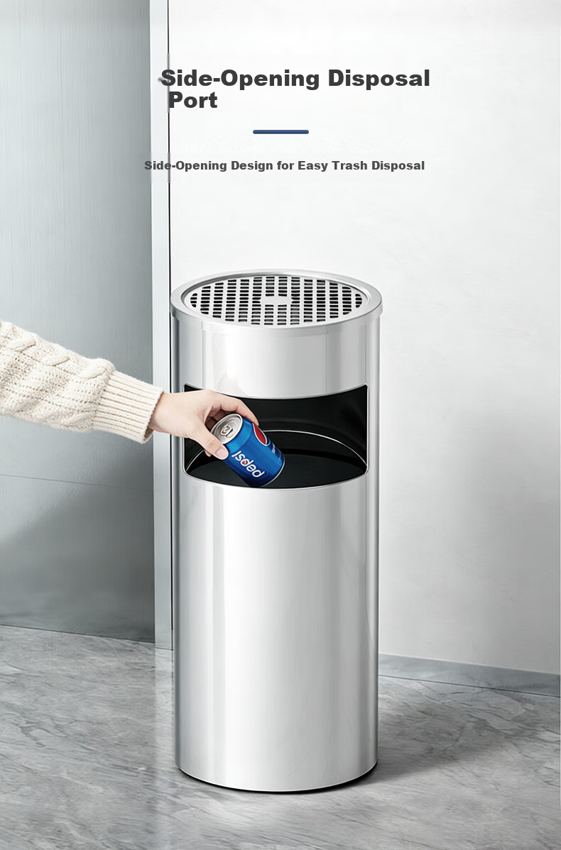 Supercloud Stainless Steel 16L Ashtray Trash Can Commercial Vertical Smoking Extinguishing Garbage Bin with Ashtray for Hotel Lobby 4