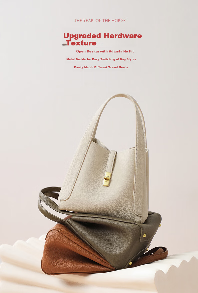 Belle Year of the Horse Series Women's Genuine Leather Basket Bag Mother's Day Handbag BL878AX6 Gray 8