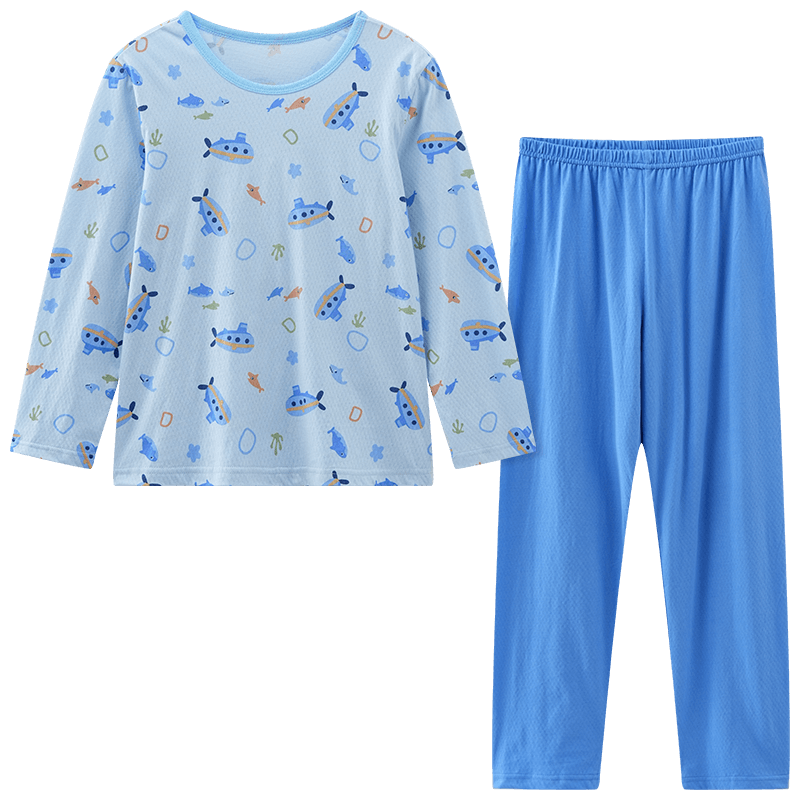 Hodo Kids Children's Pajamas Boys and Girls Cotton Long Sleeve Long Pants Set Spring Summer Pullover Air Conditioning Suit H031-5 150