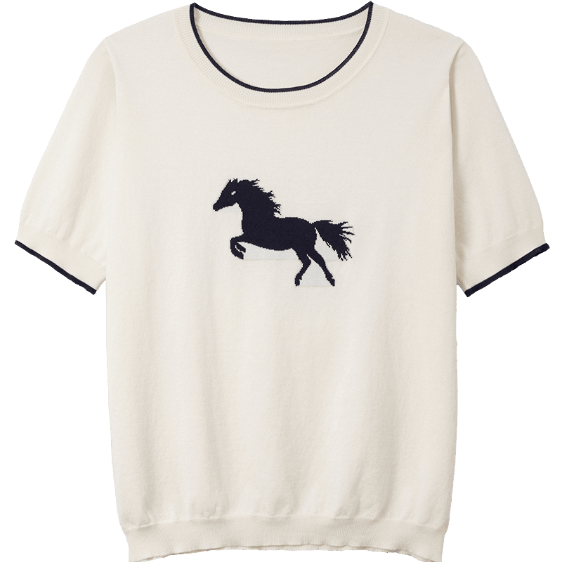 Demana Eco-friendly Lyocell Summer Pony Jacquard Color-block Slim Fit Short Sleeve Knit Top for Women