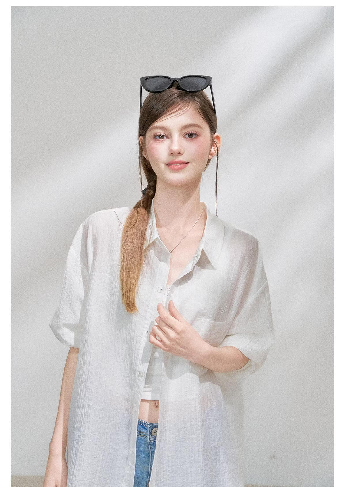 ICH MODE "Spring Light Leisure" Lyocell Sun Protection Long Sleeve Shirt Women Lazy Style Thin Jacket White M 44