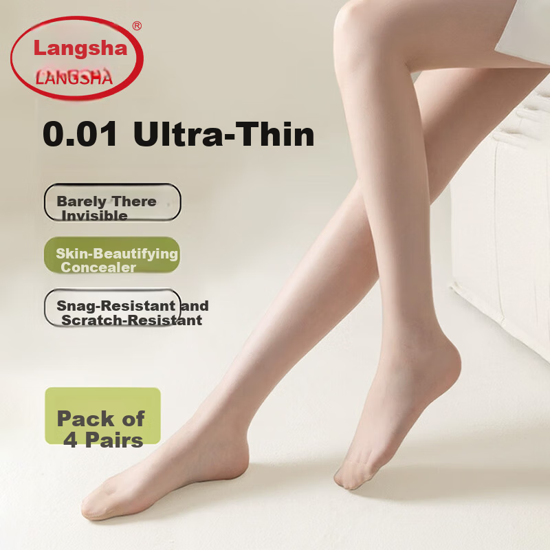 LangSha Women's Ultra-Thin Summer Sheer Anti-Snag Pineapple Pattern Nude Tights 4-Pack Sexy Pantyhose