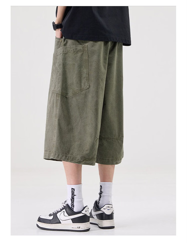 JEEP SPIRIT Men's Pure Cotton Work Shorts Summer Trendy Seven-Point Casual Pants Army Green XL 13