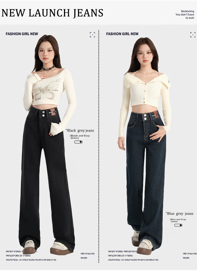 Pierre Cardin Women's Summer High-Waist Draped Floor-Length Casual Fashion Versatile Straight-Leg Loose Wide-Leg Jeans Dark Blue 2XL 22