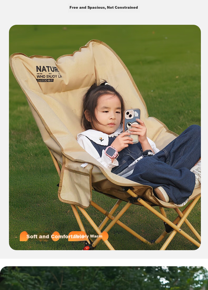 Gosoo Outdoor Folding Camping Chair Moon Chair Backrest Chair Padded Lazy Fishing Chair Portable Picnic Folding Stool 4
