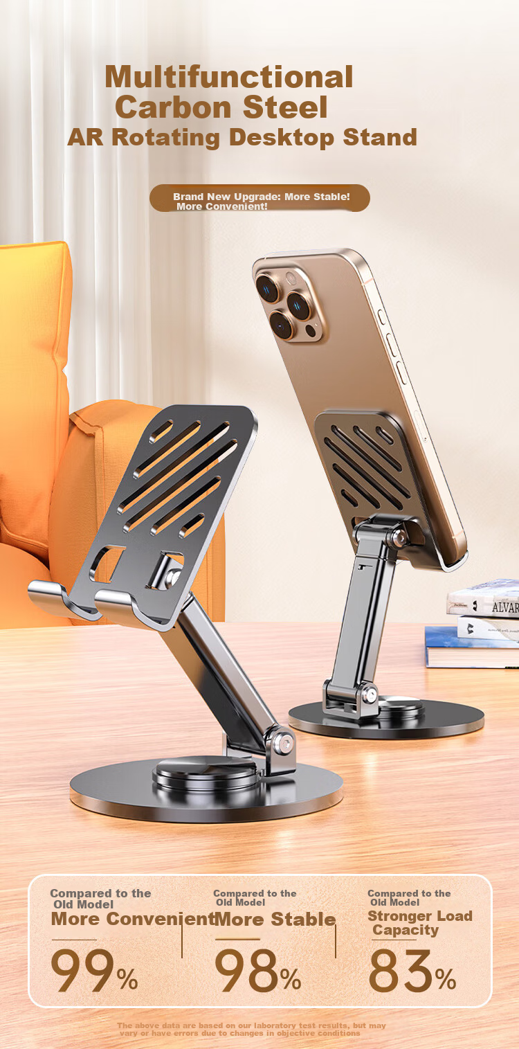 Kewo Adjustable Carbon Steel Mobile Phone Stand Desktop iPad Tablet Holder Bedside Lazy Stand Metal Live Streaming Multi-Functional Foldable Portable 360° Rotatable 4