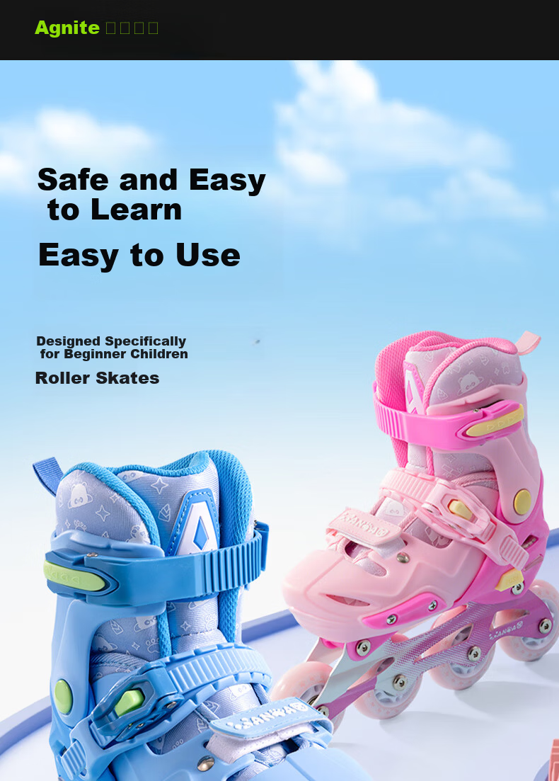 Deli Kids Roller Skates Beginner Boys Girls Inline Adjustable 4-Level Pink Size S with Helmet and Protective Gear 1