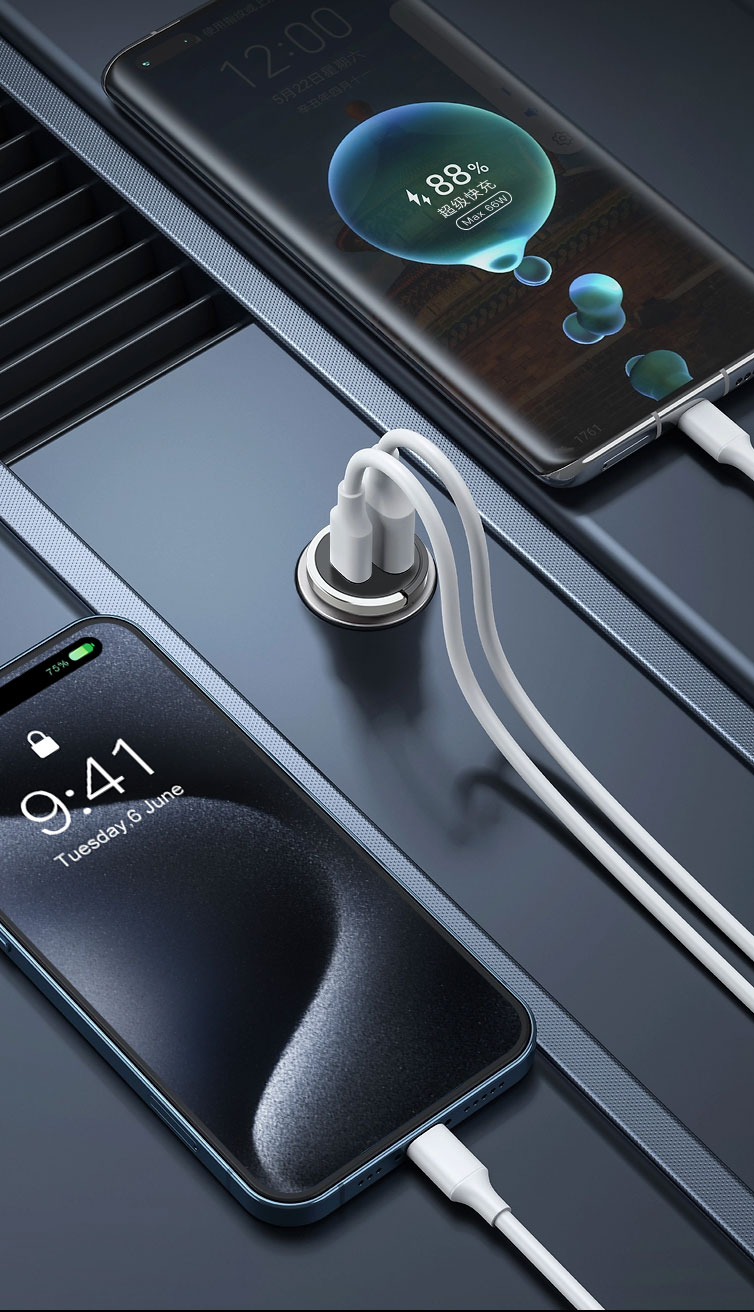 Newsmy Car Charger Cigarette Lighter Super Fast Charger Dual Port Adapter Apple 17 Huawei Honor Android Hidden 66W+PD36W Super Fast Charger 8