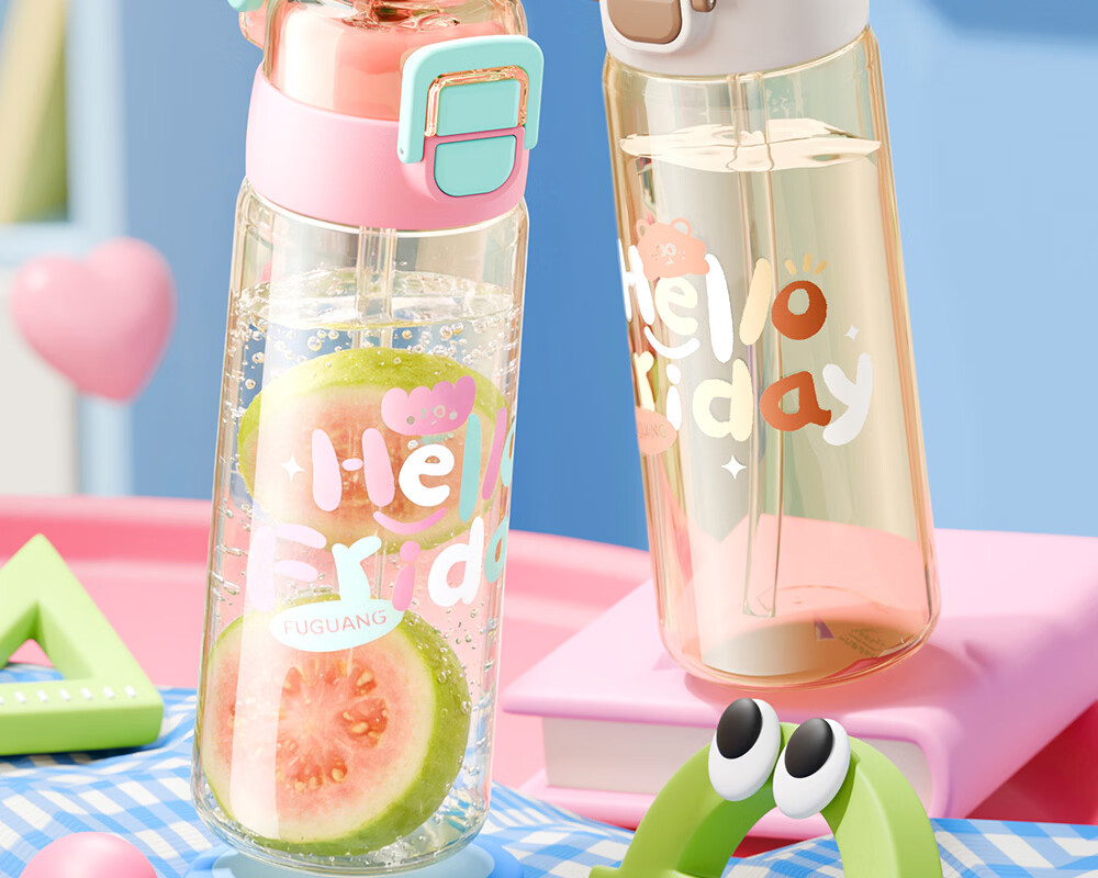 Fuguang Kids Straw Cup Girls Summer PPSU Plastic Water Bottle Dual Drinking Cup Student High-Value Large Capacity Sports Water Bottle 2