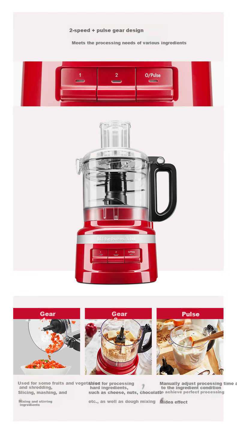 KitchenAid 1.7L Food Processor Meat Grinder Vegetable Cutter Dough Kneader Multifunctional 5KFP0720CPA Passion Red 5