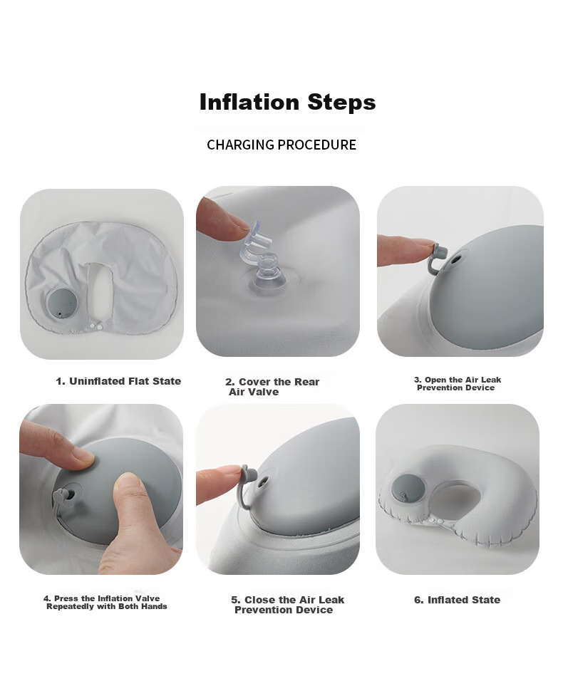 Baicaoyuan Inflatable U-Shaped Travel Pillow Portable Airplane Neck Pillow for Train and Flight Sleep Neck Support Cushion 19