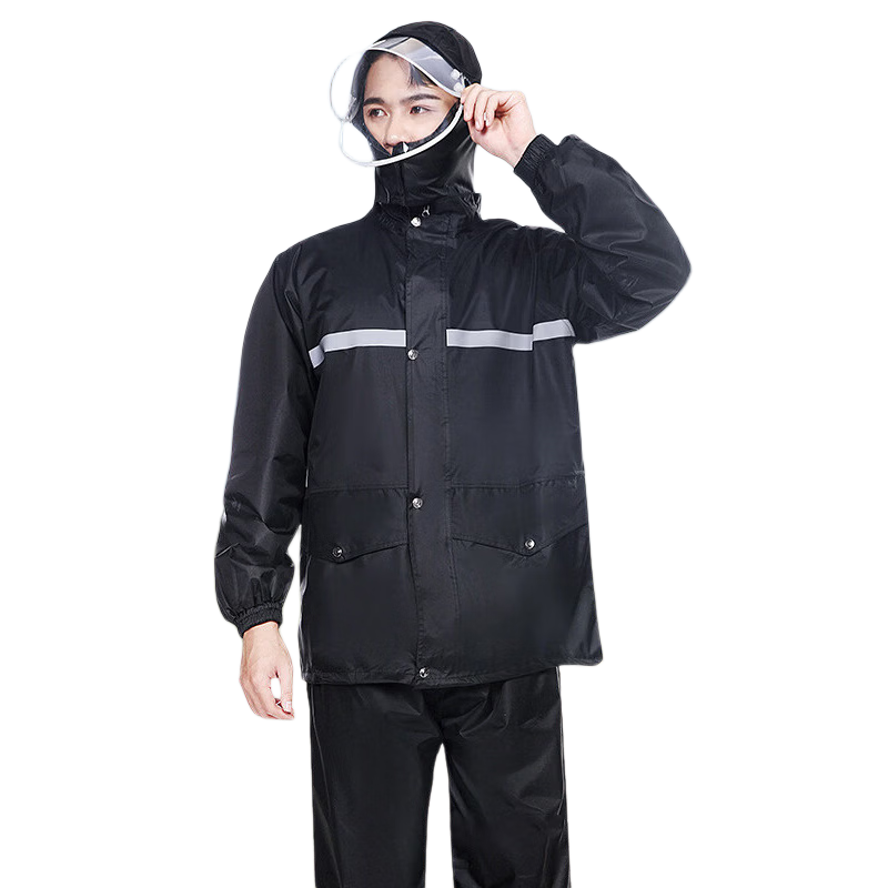 Leyoubai Oxford Cloth 1XL Raincoat Set with Rain Pants Adult Split Type Reflective Heavy Rainproof for Cycling Delivery