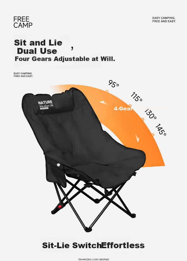 Gosoo Outdoor Folding Chair Camping Chair Padded High Back Moon Chair Dual-Use Recliner Nap Chair Lazy Rest Chair 4