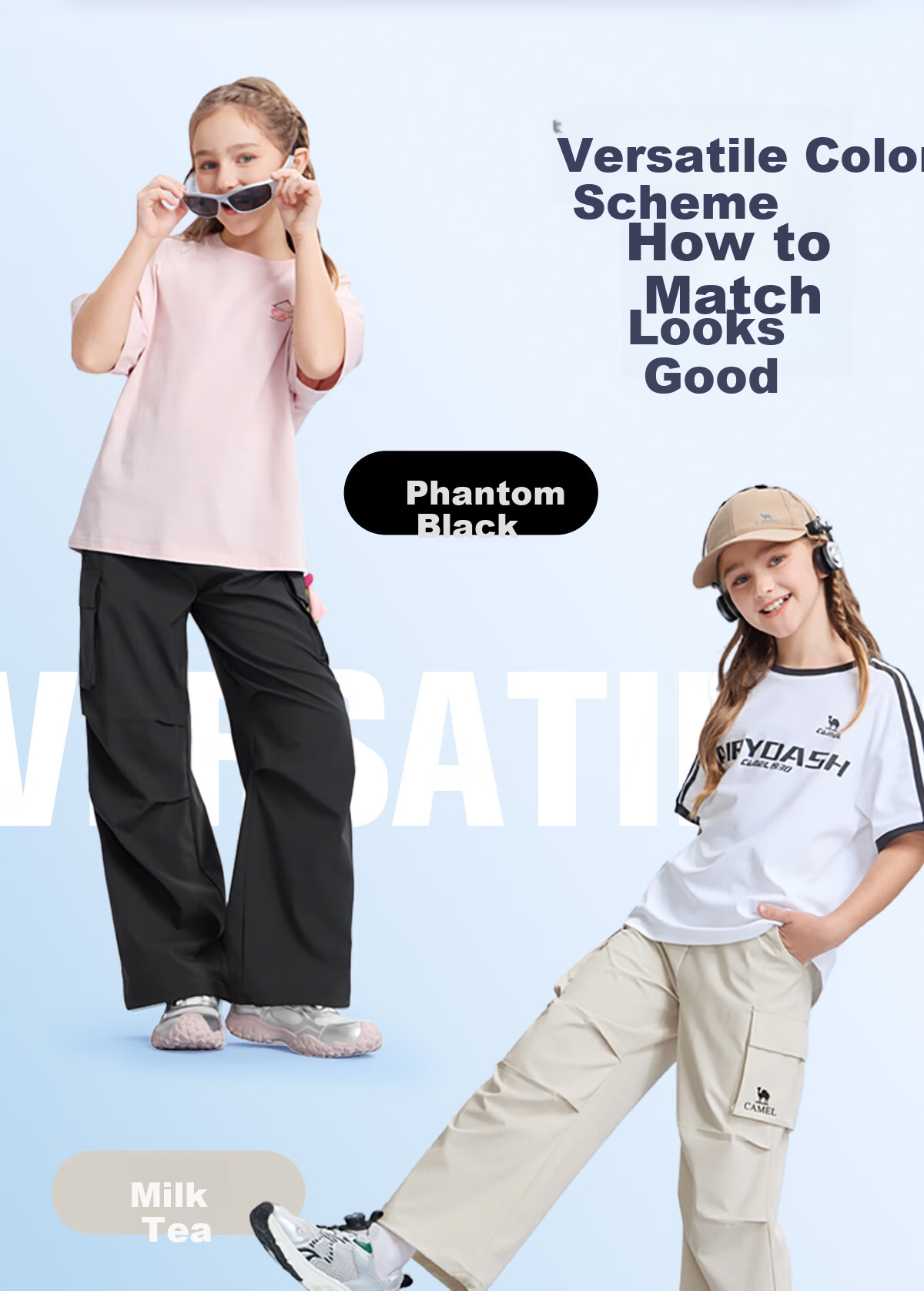 Camel Kids Casual Pants Spring Summer Cool Wide-Leg Cargo Pants Paratrooper Mosquito-Repellent Long Pants for Older Children 9
