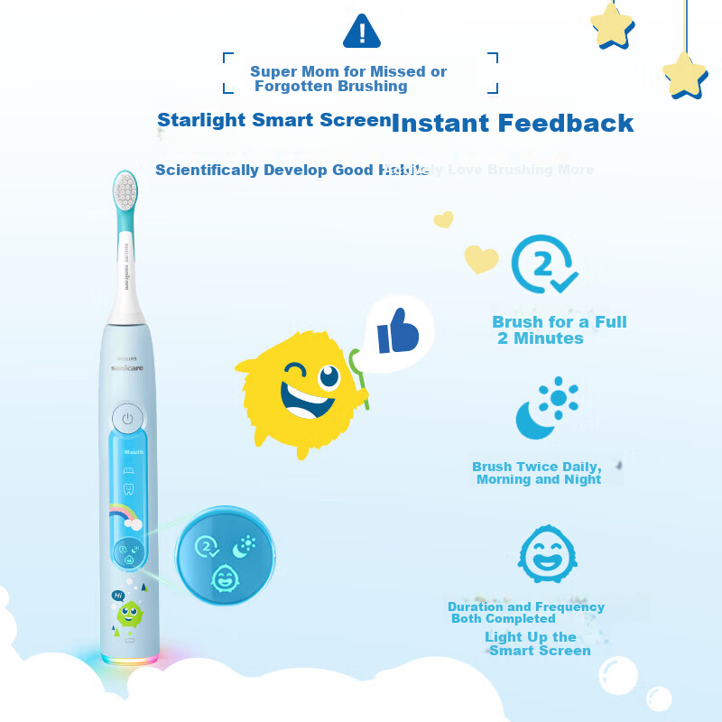 PHILIPS Kids Electric Toothbrush HX5232/01 Starlight Blue for Boys and Girls, Suitable for Ages 3-15, Children's Student Birthday and New Year Gift