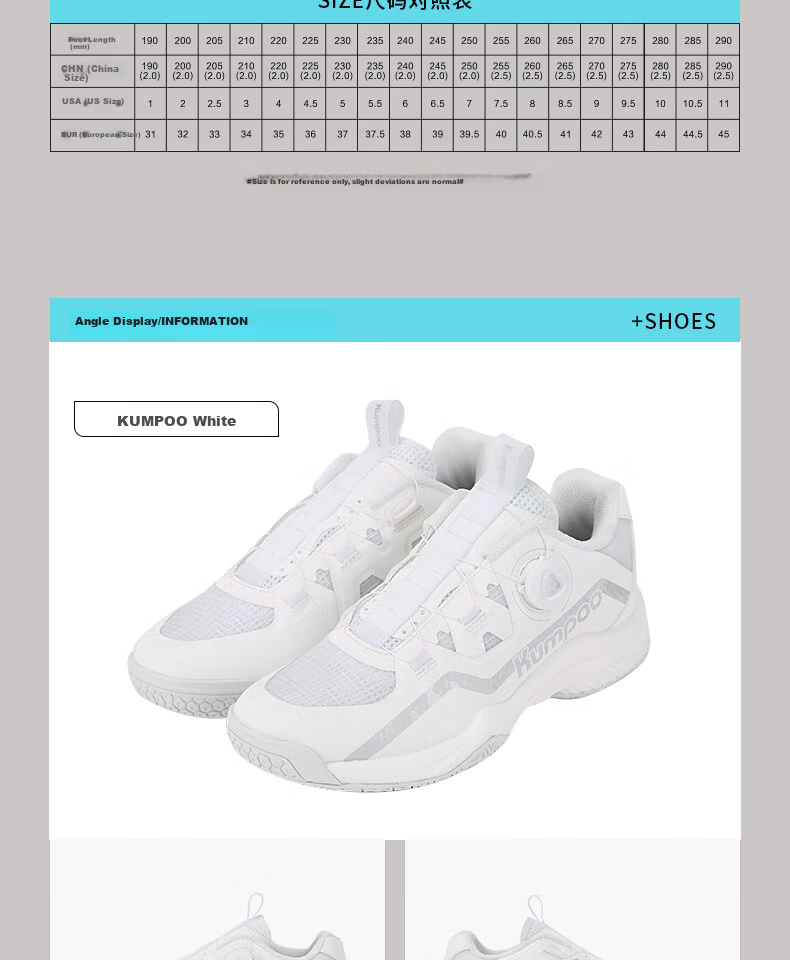 KUMPOO Featherlight D99 Badminton Shoes Anti-Twist Shock Absorption Non-Slip Button Lace Unisex White/Black Size 40 17