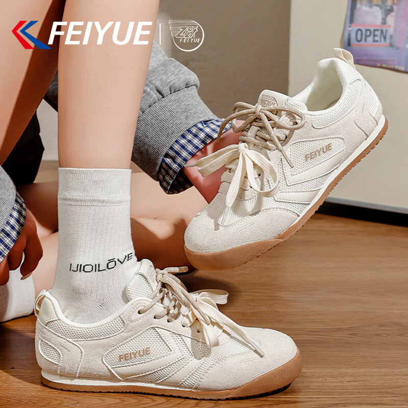 Feiyue Official Women's Casual Shoes 2026 Summer New Soft Sole Sneakers Women Beige Gray Size 35