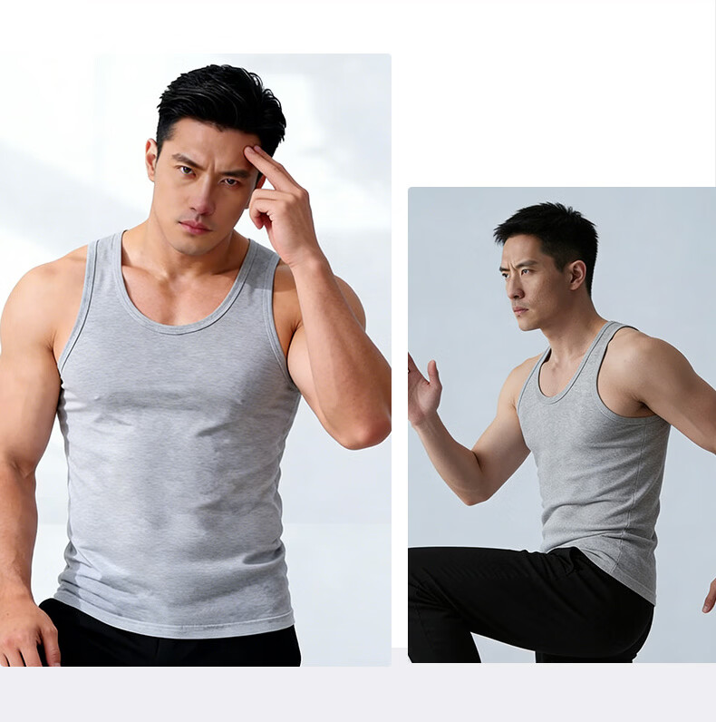 Hengyuanxiang Men's Pure Cotton Sleeveless Antibacterial Breathable Sports Tank Top Combed Cotton Summer Undershirt 20