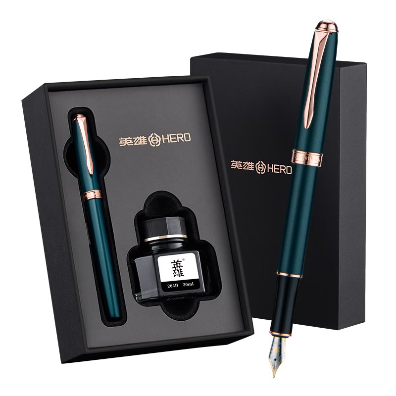 HERO Fountain Pen 850 Warm Green, Business Signature Pen for Men And Women, Personalized Office Gift Set with Ink
