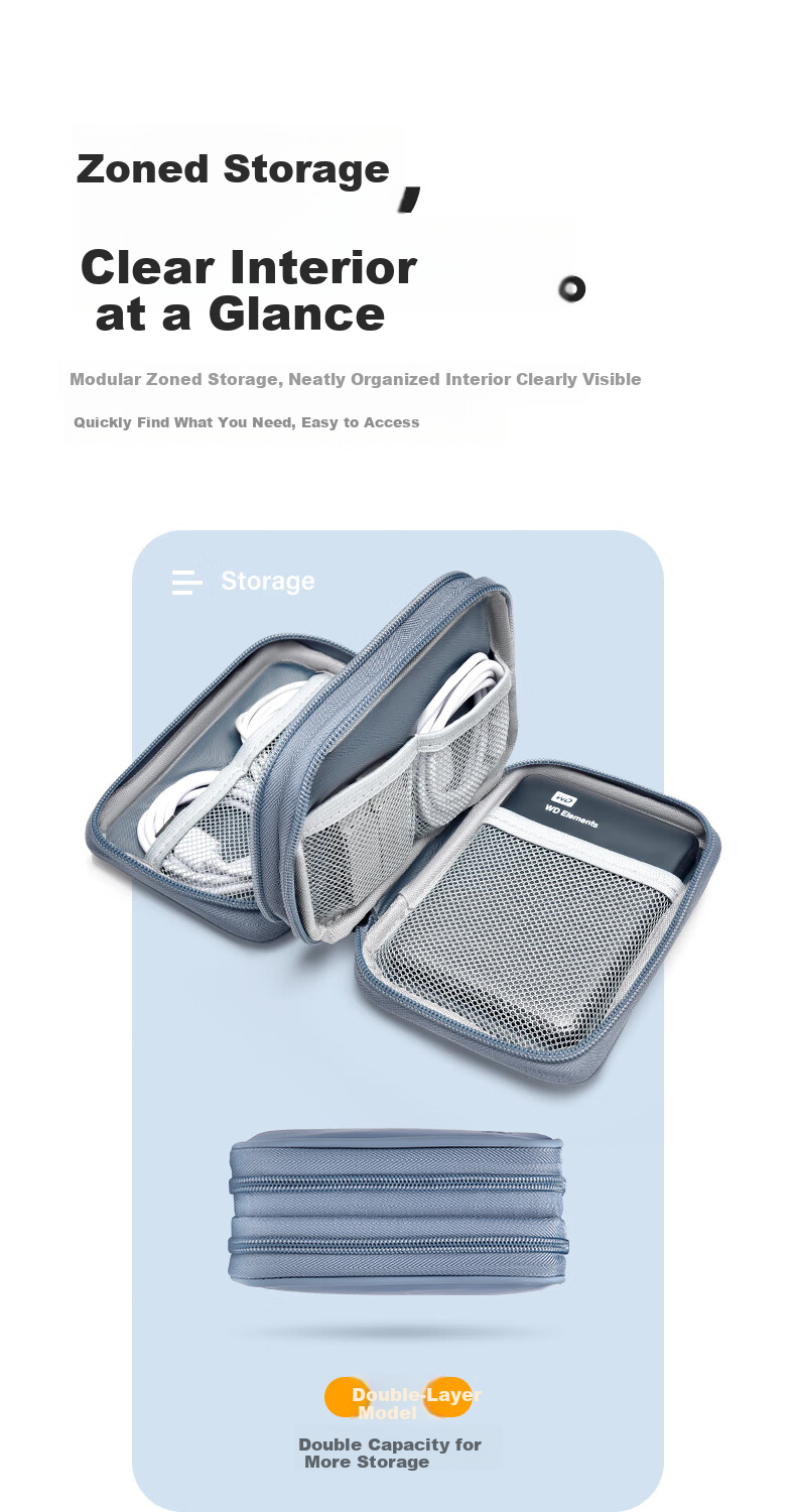 DiYi Workshop 2.5 Inch Portable External Hard Drive Case Compatible with Power Banks Xiaomi KuTai Huawei Digital Accessories Storage Bag Data Cable SSD Protective Sleeve 3