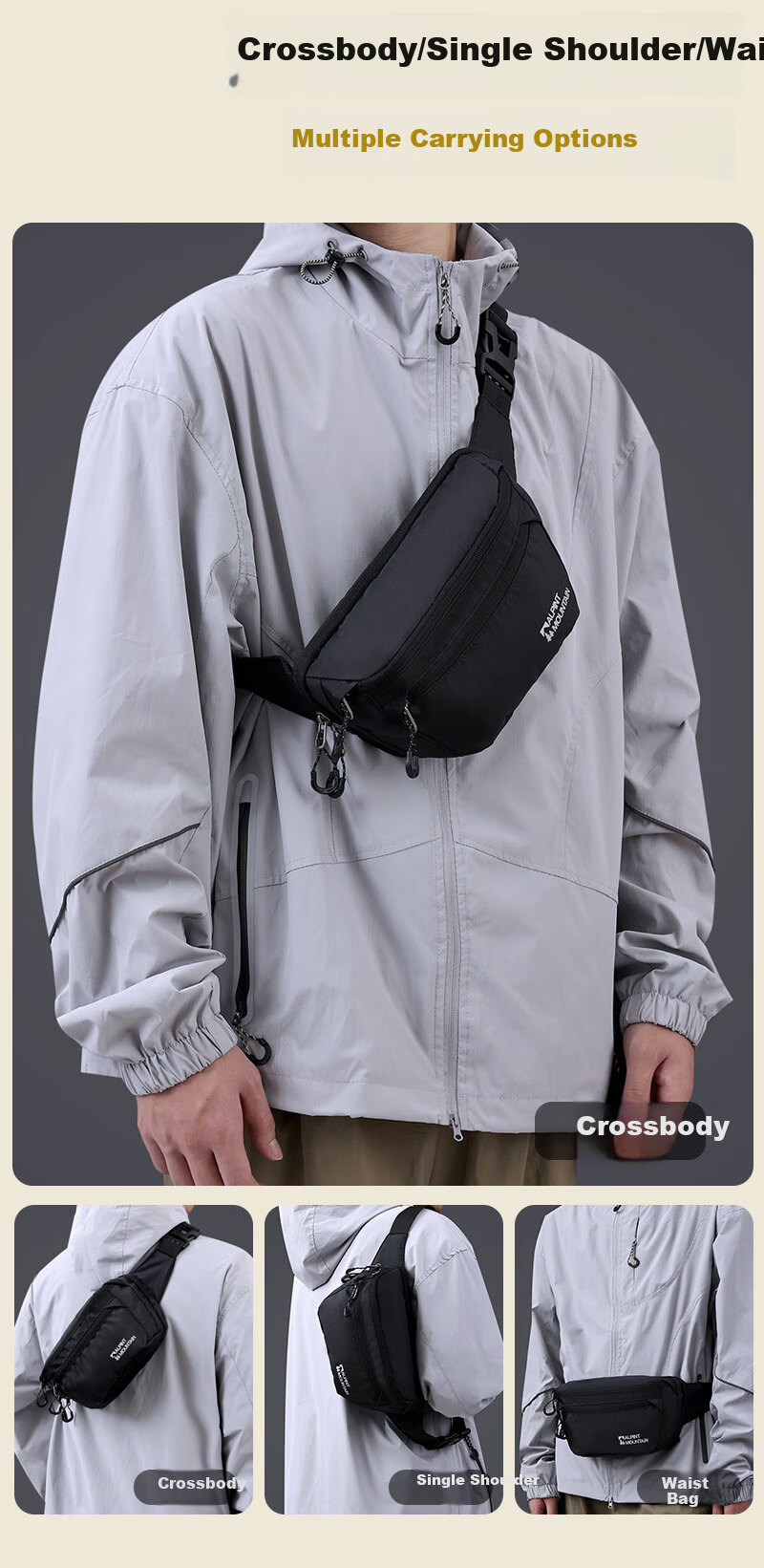 ALPINT MOUNTAIN Elmont Waist Bag Chest Bag Casual Outdoor Crossbody Bag Multifunctional Large Capacity Lightweight Sports Cycling Tactical Bag 9