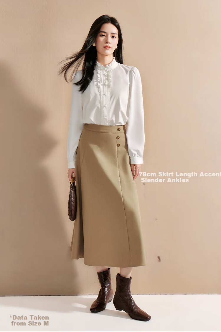 Inman Vintage Commuter Split Hem Cotton Mid-Length A-Line Skirt Autumn Women's Dark Blue - M 9