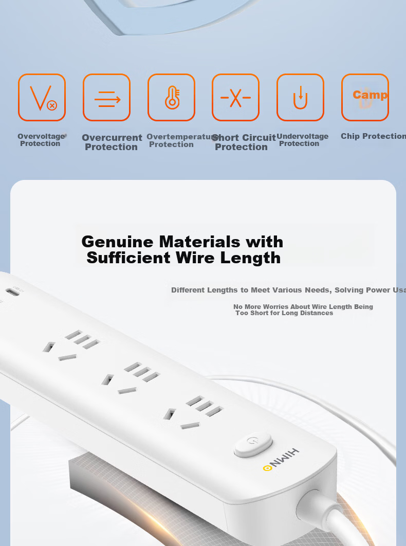 Ximino Digital Power Strip USB Multi-Port Extension Cord PD 20W/65W Socket Board Home Multifunctional Socket Master Control 3 Outlets 65W 1.5m 8
