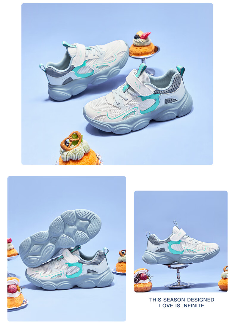 ERKE Kids Summer Casual Shoes Breathable Lightweight Sports Shoes Zero Gray/Whale Gray Size 34 23