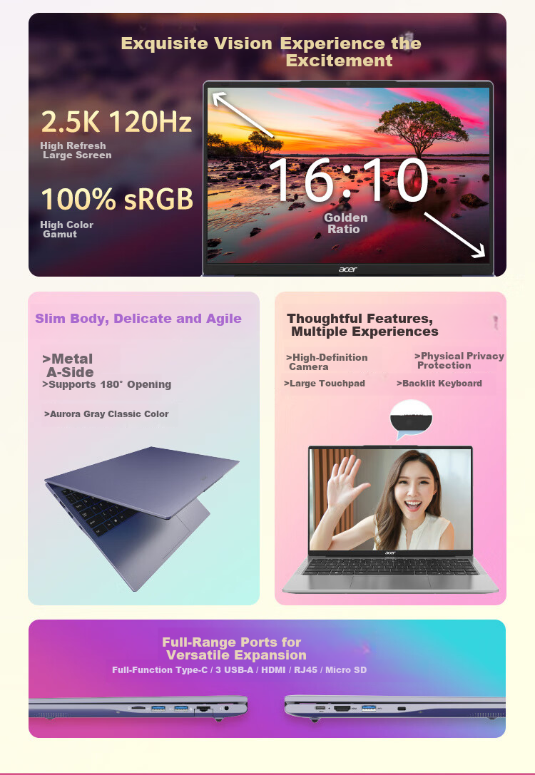 Acer Aspire Go 16-Inch Core High-Performance Thin And Light Laptop for Office Work And College Students (Core C7-240H, 16GB RAM, 1TB Storage, 2.5K Display) Gray 2