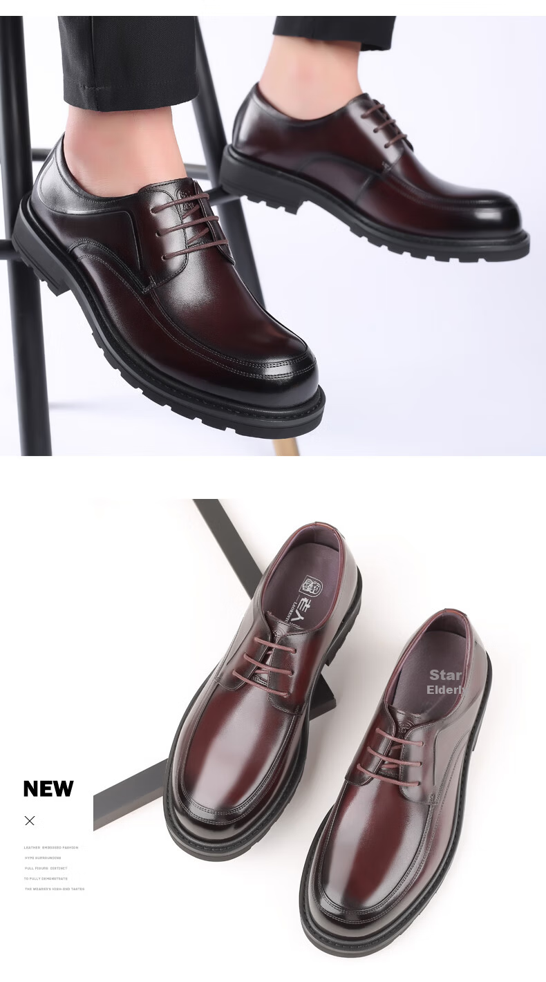 LAORENTOU Men's Leather Dress Shoes British Style Low-top Casual Soft First Layer Cowhide Lace-up Non-slip Round Toe Black 38 19