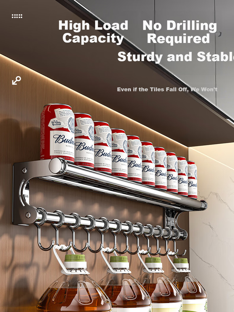 Sijimuge Kitchen Storage Rack 304 Stainless Steel No-Drill Wall-Mounted Multifunctional Household Utensil Organizer Spice Rack Knife Holder 6