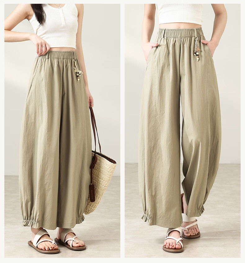Langsha Flower Bud Wide-Leg Pants for Women 2026 New Summer Thin High-Waist Loose Lantern Pants Commuter Casual Balloon Trousers 26
