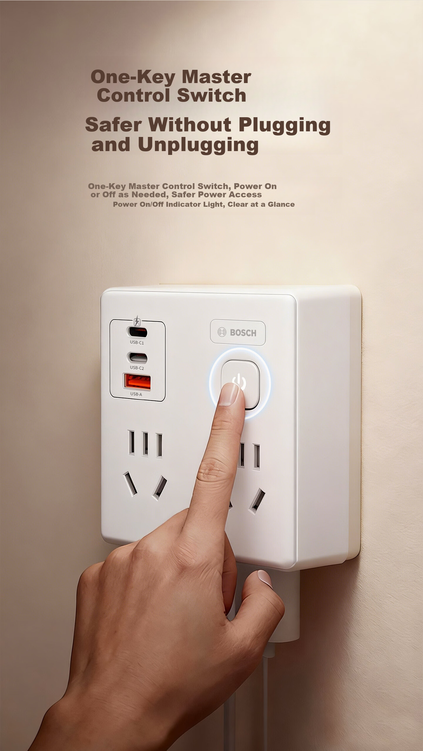 BOSCH 20W Fast Charging 86-Type Socket Converter/Adapter USB+Type-C Socket Extension Multi-Port Power Strip Wireless Multifunctional Socket PS86-0201 5